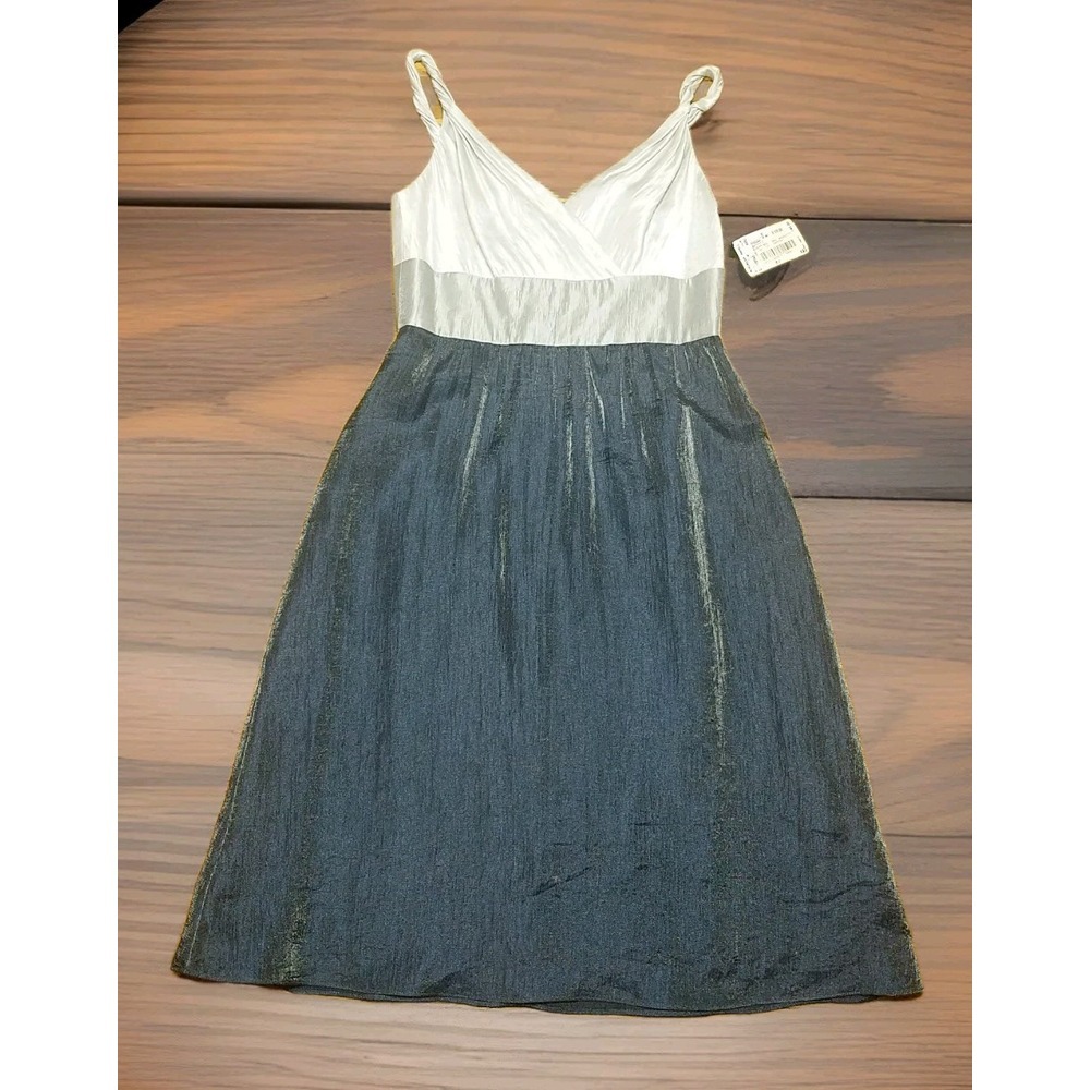 Adrianna Papell Blue & Silver Women's‎ Shimmery Midi Summer Cocktail Dress Sz  6